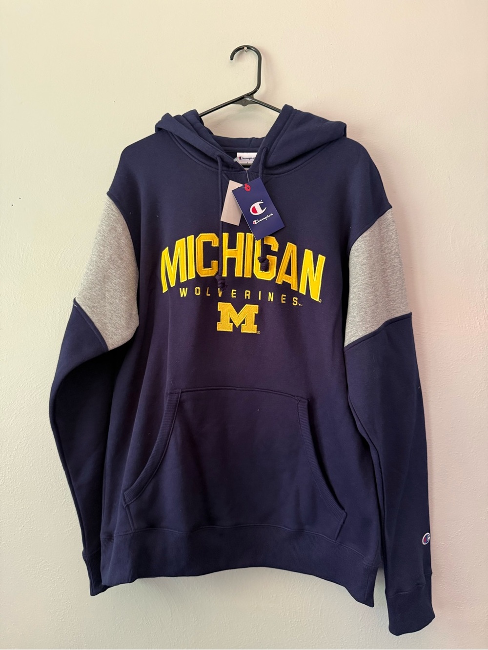 Champion Navy and Yellow Michigan Wolverines Crewneck Hoodie
